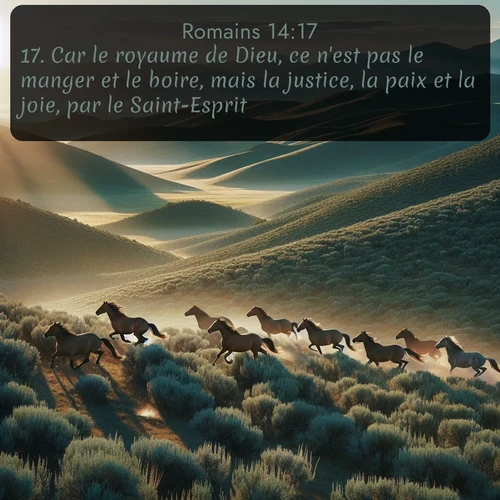 Segond Romains  ; image nature: image avec le verset biblique :Car le royaume de Dieu, ce n&#039;est pas le manger et le boire, mais la justice, la paix et la joie, par le Saint-Esprit. ;  ; 14:17