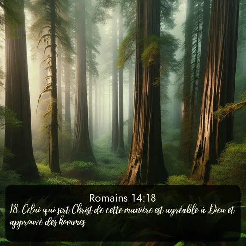 Segond Romains  ; image nature: image avec le verset biblique :Celui qui sert Christ de cette manière est agréable à Dieu et approuvé des hommes. ;  ; 14:18