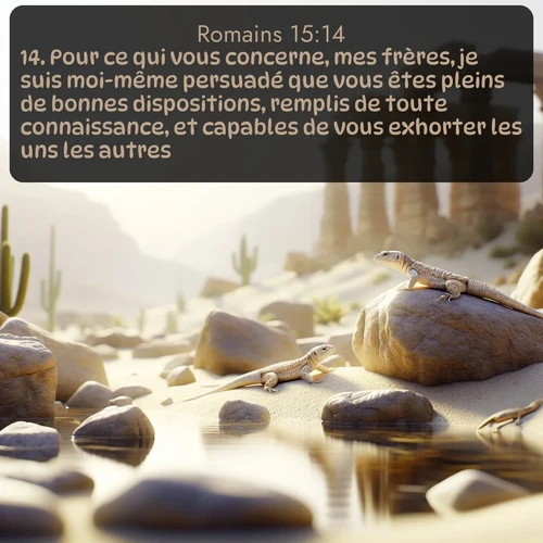 Segond Romains  ; image nature: image avec le verset biblique :Pour ce qui vous concerne, mes frères, je suis moi-même persuadé que vous êtes pleins de bonnes dispositions, remplis de toute connaissance, et capables de vous exhorter les uns les autres. ;  ; 15:14