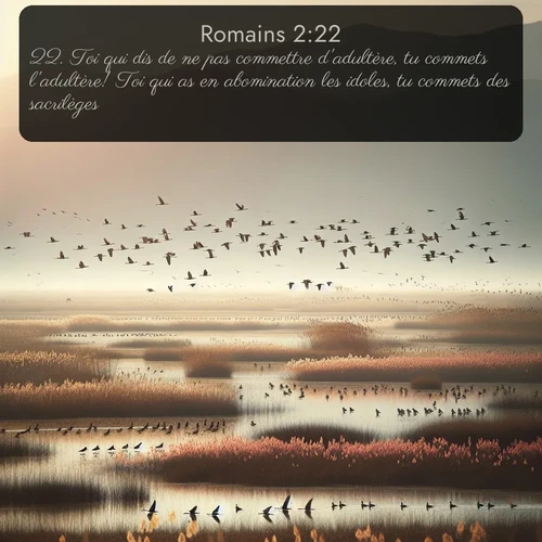 Segond Romains  ; image nature: image avec le verset biblique :Toi qui dis de ne pas commettre d&#039;adultère, tu commets l&#039;adultère! Toi qui as en abomination les idoles, tu commets des sacrilèges! ;  ; 2:22