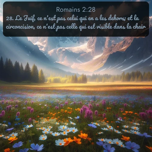 Segond Romains  ; image nature: image avec le verset biblique :Le Juif, ce n&#039;est pas celui qui en a les dehors; et la circoncision, ce n&#039;est pas celle qui est visible dans la chair. ;  ; 2:28