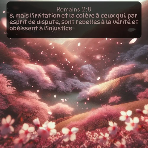 Segond Romains  ; image nature: image avec le verset biblique :mais l&#039;irritation et la colère à ceux qui, par esprit de dispute, sont rebelles à la vérité et obéissent à l&#039;injustice. ;  ; 2:8