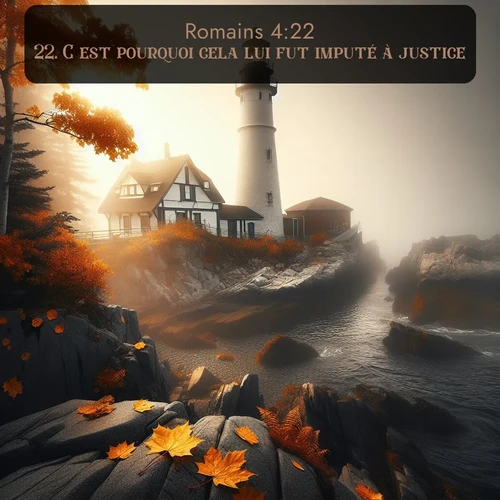 Segond Romains  ; image nature: image avec le verset biblique :C&#039;est pourquoi cela lui fut imputé à justice. ;  ; 4:22