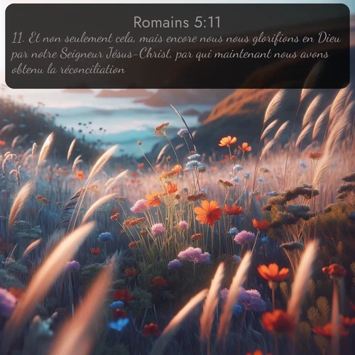 Segond Romains  ; image nature: image avec le verset biblique :Et non seulement cela, mais encore nous nous glorifions en Dieu par notre Seigneur Jésus-Christ, par qui maintenant nous avons obtenu la réconciliation. ;  ; 5:11
