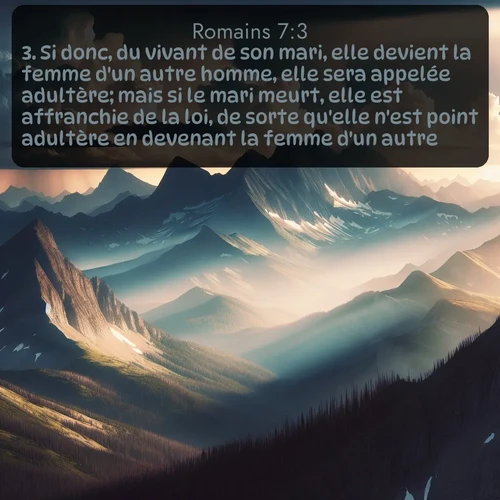 Segond Romains  ; image nature: image avec le verset biblique :Si donc, du vivant de son mari, elle devient la femme d&#039;un autre homme, elle sera appelée adultère; mais si le mari meurt, elle est affranchie de la loi, de sorte qu&#039;elle n&#039;est point adultère en devenant la femme d&#039;un autre. ;  ; 7:3