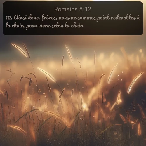 Segond Romains  ; image nature: image avec le verset biblique :Ainsi donc, frères, nous ne sommes point redevables à la chair, pour vivre selon la chair. ;  ; 8:12