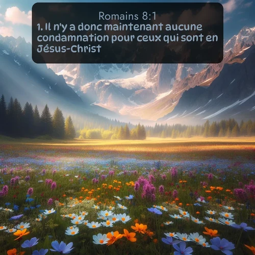 Segond Romains  ; image nature: image avec le verset biblique :Il n&#039;y a donc maintenant aucune condamnation pour ceux qui sont en Jésus-Christ. ;  ; 8:1
