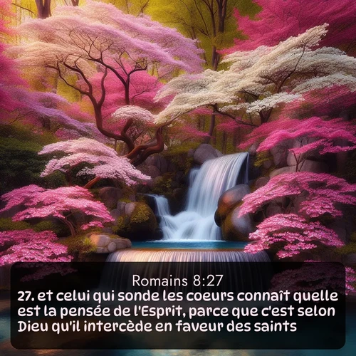 Segond Romains  ; image nature: image avec le verset biblique :et celui qui sonde les coeurs connaît quelle est la pensée de l&#039;Esprit, parce que c&#039;est selon Dieu qu&#039;il intercède en faveur des saints. ;  ; 8:27