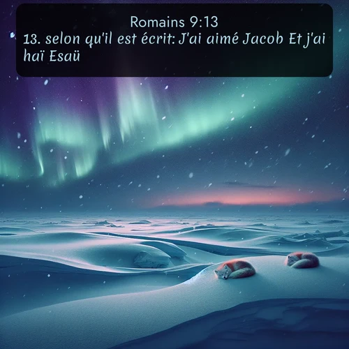 Segond Romains  ; image nature: image avec le verset biblique :selon qu&#039;il est écrit: J&#039;ai aimé Jacob Et j&#039;ai haï Esaü. ;  ; 9:13