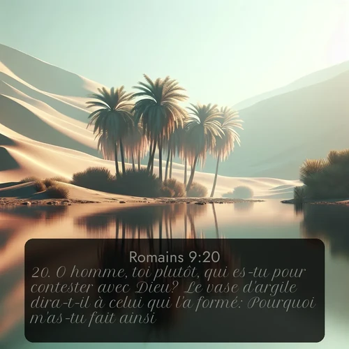 Segond Romains  ; image nature: image avec le verset biblique :O homme, toi plutôt, qui es-tu pour contester avec Dieu? Le vase d&#039;argile dira-t-il à celui qui l&#039;a formé: Pourquoi m&#039;as-tu fait ainsi? ;  ; 9:20