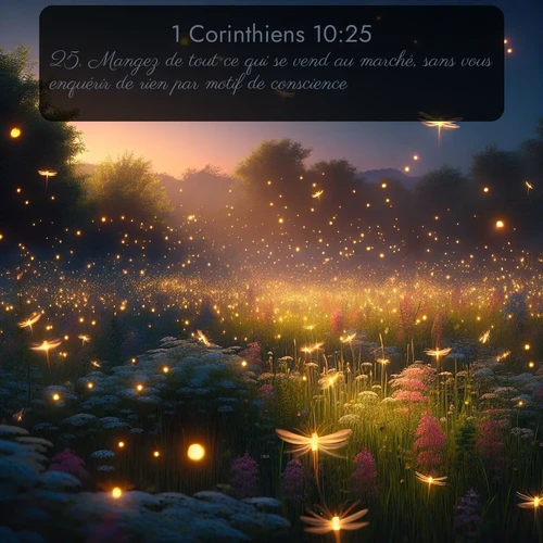 Segond 1 Corinthiens  ; image nature: image avec le verset biblique :Mangez de tout ce qui se vend au marché, sans vous enquérir de rien par motif de conscience; ;  ; 10:25