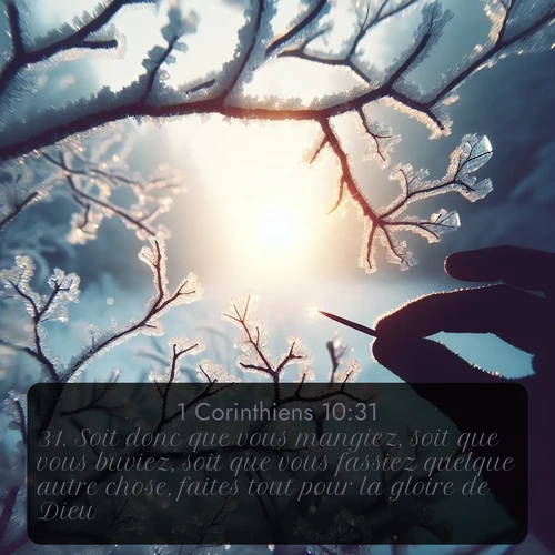 Segond 1 Corinthiens  ; image nature: image avec le verset biblique :Soit donc que vous mangiez, soit que vous buviez, soit que vous fassiez quelque autre chose, faites tout pour la gloire de Dieu. ;  ; 10:31