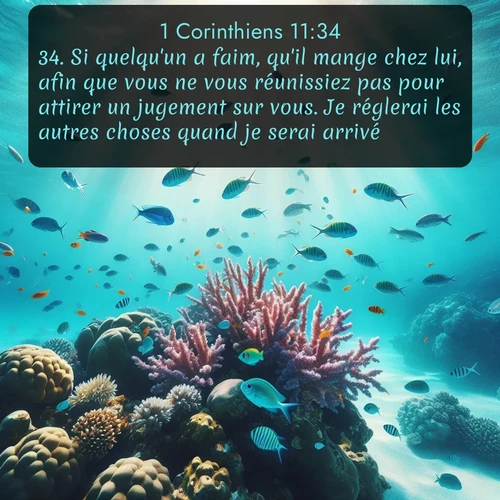 Segond 1 Corinthiens  ; image nature: image avec le verset biblique :Si quelqu&#039;un a faim, qu&#039;il mange chez lui, afin que vous ne vous réunissiez pas pour attirer un jugement sur vous. Je réglerai les autres choses quand je serai arrivé. ;  ; 11:34