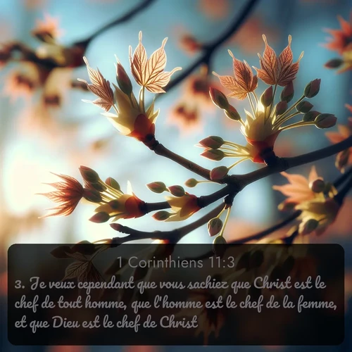 Segond 1 Corinthiens  ; image nature: image avec le verset biblique :Je veux cependant que vous sachiez que Christ est le chef de tout homme, que l&#039;homme est le chef de la femme, et que Dieu est le chef de Christ. ;  ; 11:3