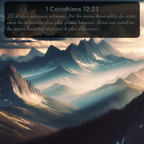 Segond 1 Corinthiens  ; image nature: image avec le verset biblique :et ceux que nous estimons être les moins honorables du corps, nous les entourons d&#039;un plus grand honneur. Ainsi nos membres les moins honnêtes reçoivent le plus d&#039;honneur, ;  ; 12:23