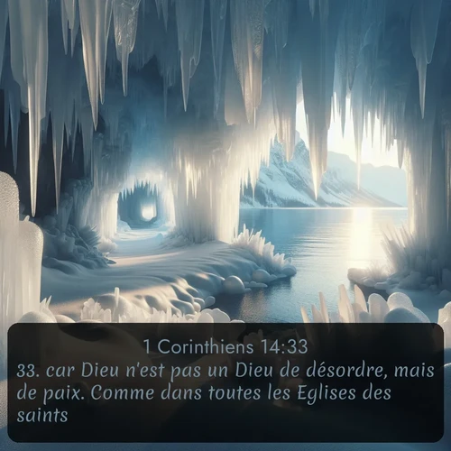 Segond 1 Corinthiens  ; image nature: image avec le verset biblique :car Dieu n&#039;est pas un Dieu de désordre, mais de paix. Comme dans toutes les Eglises des saints, ;  ; 14:33