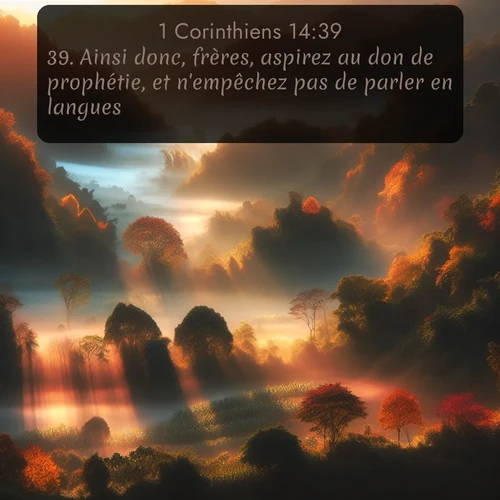 Segond 1 Corinthiens  ; image nature: image avec le verset biblique :Ainsi donc, frères, aspirez au don de prophétie, et n&#039;empêchez pas de parler en langues. ;  ; 14:39