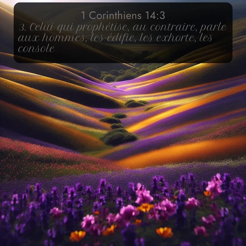 Segond 1 Corinthiens  ; image nature: image avec le verset biblique :Celui qui prophétise, au contraire, parle aux hommes, les édifie, les exhorte, les console. ;  ; 14:3