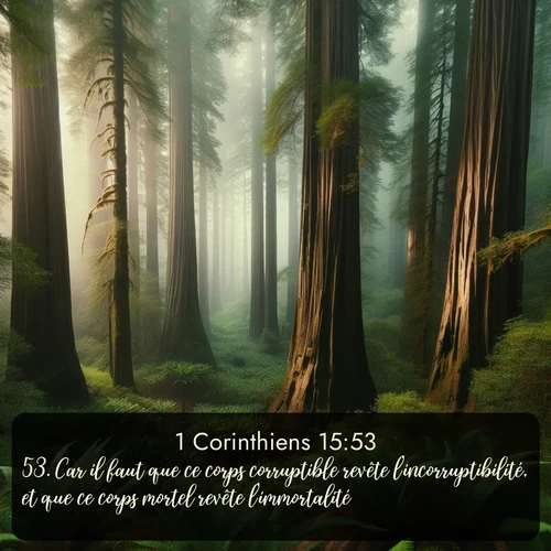 Segond 1 Corinthiens  ; image nature: image avec le verset biblique :Car il faut que ce corps corruptible revête l&#039;incorruptibilité, et que ce corps mortel revête l&#039;immortalité. ;  ; 15:53