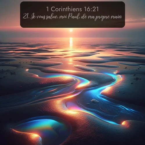 Segond 1 Corinthiens  ; image nature: image avec le verset biblique :Je vous salue, moi Paul, de ma propre main. ;  ; 16:21