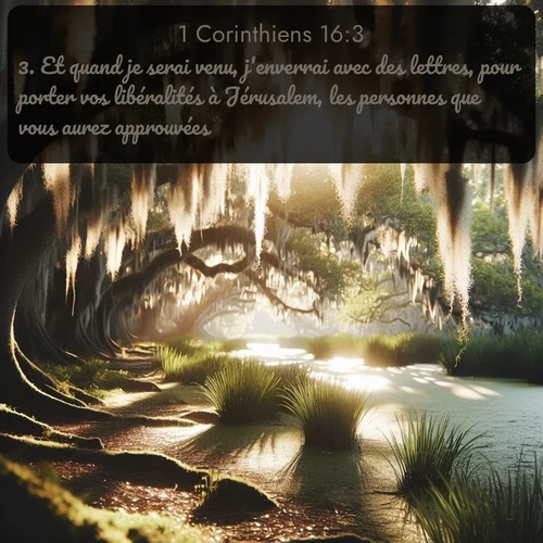 Segond 1 Corinthiens  ; image nature: image avec le verset biblique :Et quand je serai venu, j&#039;enverrai avec des lettres, pour porter vos libéralités à Jérusalem, les personnes que vous aurez approuvées. ;  ; 16:3