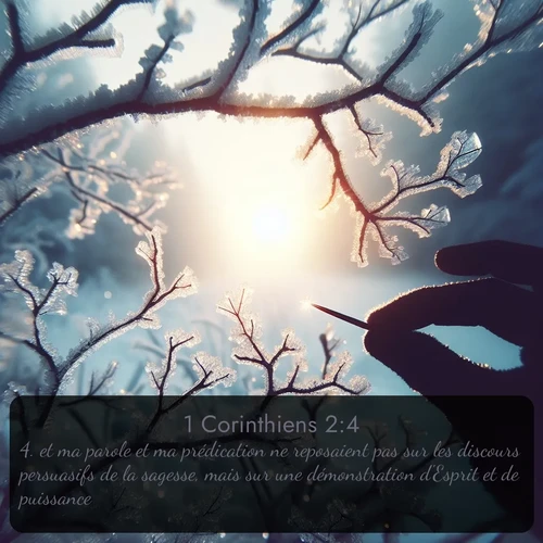 Segond 1 Corinthiens  ; image nature: image avec le verset biblique :et ma parole et ma prédication ne reposaient pas sur les discours persuasifs de la sagesse, mais sur une démonstration d&#039;Esprit et de puissance, ;  ; 2:4