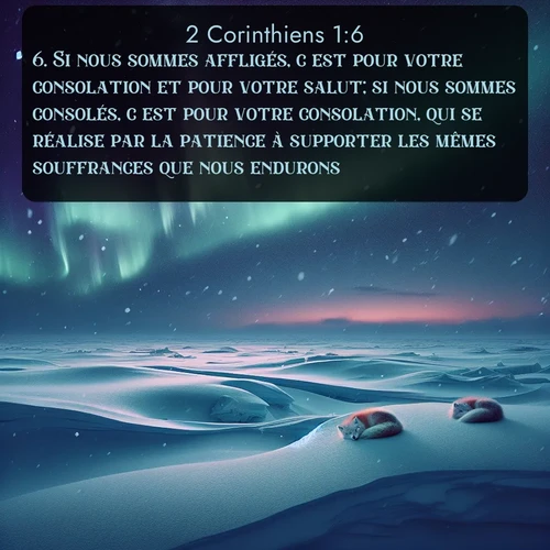 Segond 2 Corinthiens  ; image nature: image avec le verset biblique :Si nous sommes affligés, c&#039;est pour votre consolation et pour votre salut; si nous sommes consolés, c&#039;est pour votre consolation, qui se réalise par la patience à supporter les mêmes souffrances que nous endurons. ;  ; 1:6