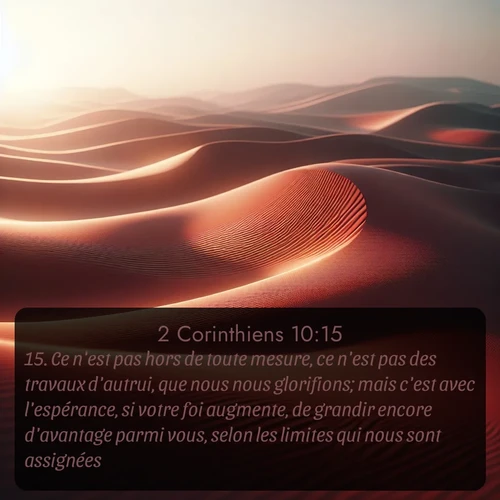 Segond 2 Corinthiens  ; image nature: image avec le verset biblique :Ce n&#039;est pas hors de toute mesure, ce n&#039;est pas des travaux d&#039;autrui, que nous nous glorifions; mais c&#039;est avec l&#039;espérance, si votre foi augmente, de grandir encore d&#039;avantage parmi vous, selon les limites qui nous sont assignées, ;  ; 10:15