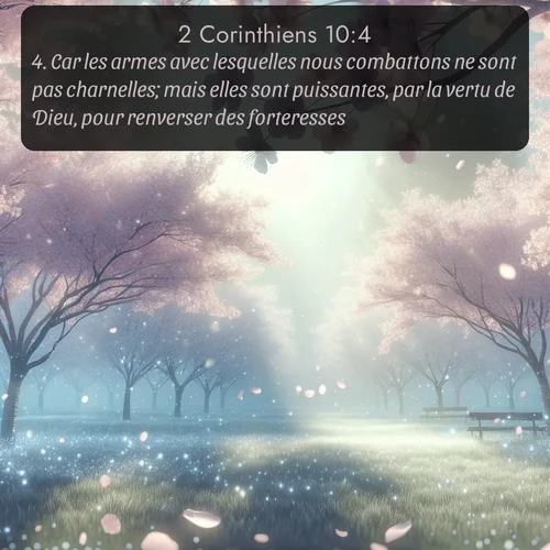 Segond 2 Corinthiens  ; image nature: image avec le verset biblique :Car les armes avec lesquelles nous combattons ne sont pas charnelles; mais elles sont puissantes, par la vertu de Dieu, pour renverser des forteresses. ;  ; 10:4