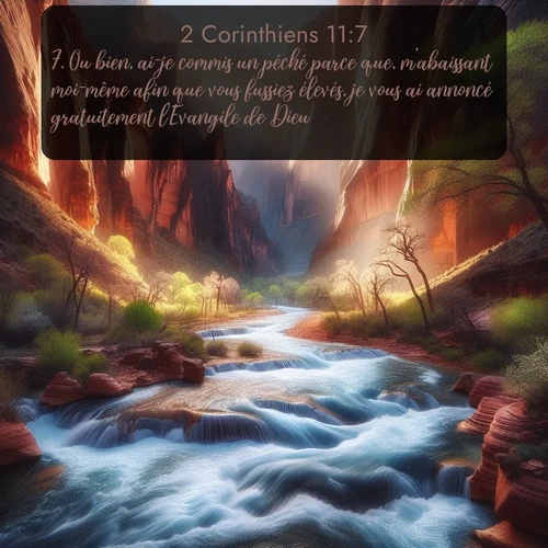 Segond 2 Corinthiens  ; image nature: image avec le verset biblique :Ou bien, ai-je commis un péché parce que, m&#039;abaissant moi-même afin que vous fussiez élevés, je vous ai annoncé gratuitement l&#039;Evangile de Dieu? ;  ; 11:7