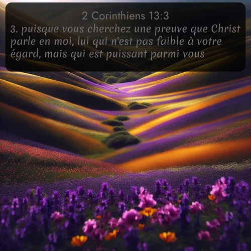 Segond 2 Corinthiens  ; image nature: image avec le verset biblique :puisque vous cherchez une preuve que Christ parle en moi, lui qui n&#039;est pas faible à votre égard, mais qui est puissant parmi vous. ;  ; 13:3