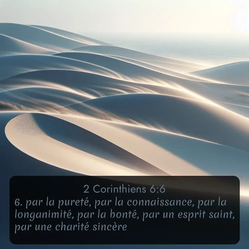 Segond 2 Corinthiens  ; image nature: image avec le verset biblique :par la pureté, par la connaissance, par la longanimité, par la bonté, par un esprit saint, par une charité sincère, ;  ; 6:6