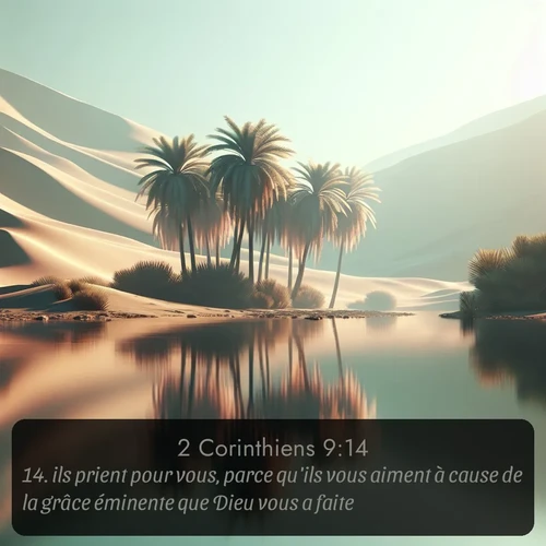 Segond 2 Corinthiens  ; image nature: image avec le verset biblique :ils prient pour vous, parce qu&#039;ils vous aiment à cause de la grâce éminente que Dieu vous a faite. ;  ; 9:14