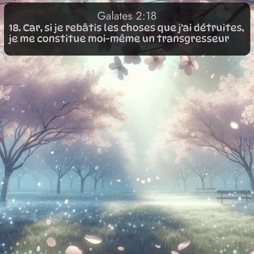Segond Galates  ; image nature: image avec le verset biblique :Car, si je rebâtis les choses que j&#039;ai détruites, je me constitue moi-même un transgresseur, ;  ; 2:18