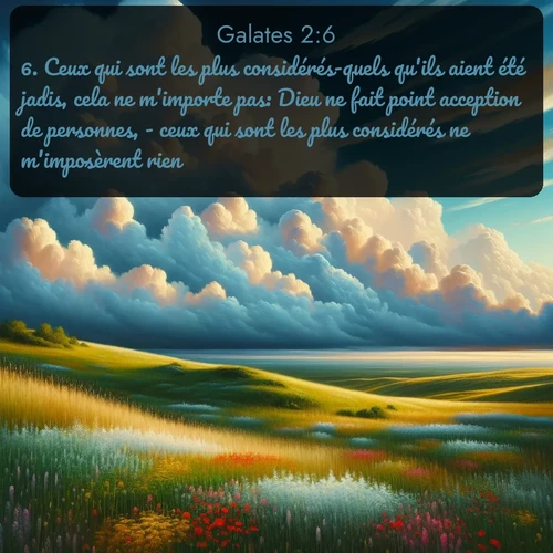 Segond Galates  ; image nature: image avec le verset biblique :Ceux qui sont les plus considérés-quels qu&#039;ils aient été jadis, cela ne m&#039;importe pas: Dieu ne fait point acception de personnes, - ceux qui sont les plus considérés ne m&#039;imposèrent rien. ;  ; 2:6