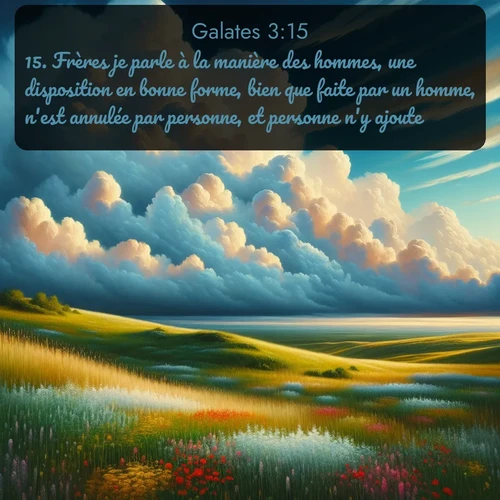 Segond Galates  ; image nature: image avec le verset biblique :Frères je parle à la manière des hommes, une disposition en bonne forme, bien que faite par un homme, n&#039;est annulée par personne, et personne n&#039;y ajoute. ;  ; 3:15