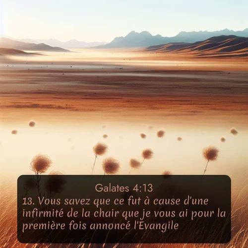 Segond Galates  ; image nature: image avec le verset biblique :Vous savez que ce fut à cause d&#039;une infirmité de la chair que je vous ai pour la première fois annoncé l&#039;Evangile. ;  ; 4:13