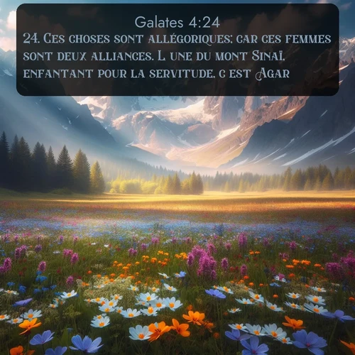 Segond Galates  ; image nature: image avec le verset biblique :Ces choses sont allégoriques; car ces femmes sont deux alliances. L&#039;une du mont Sinaï, enfantant pour la servitude, c&#039;est Agar, - ;  ; 4:24