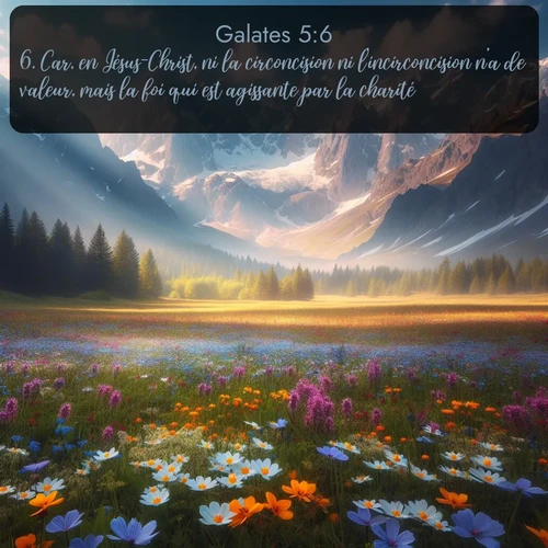 Segond Galates  ; image nature: image avec le verset biblique :Car, en Jésus-Christ, ni la circoncision ni l&#039;incirconcision n&#039;a de valeur, mais la foi qui est agissante par la charité. ;  ; 5:6