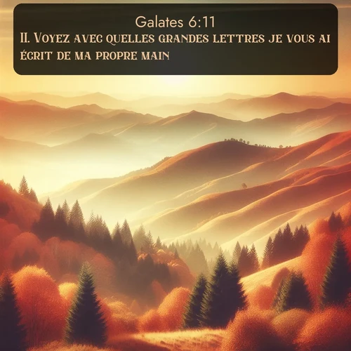 Segond Galates  ; image nature: image avec le verset biblique :Voyez avec quelles grandes lettres je vous ai écrit de ma propre main. ;  ; 6:11