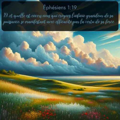 Segond Éphésiens  ; image nature: image avec le verset biblique :et quelle est envers nous qui croyons l&#039;infinie grandeur de sa puissance, se manifestant avec efficacité par la vertu de sa force. ;  ; 1:19