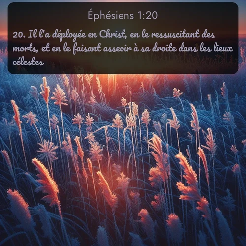 Segond Éphésiens  ; image nature: image avec le verset biblique :Il l&#039;a déployée en Christ, en le ressuscitant des morts, et en le faisant asseoir à sa droite dans les lieux célestes, ;  ; 1:20