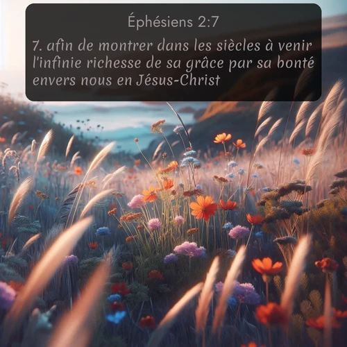 Segond Éphésiens  ; image nature: image avec le verset biblique :afin de montrer dans les siècles à venir l&#039;infinie richesse de sa grâce par sa bonté envers nous en Jésus-Christ. ;  ; 2:7