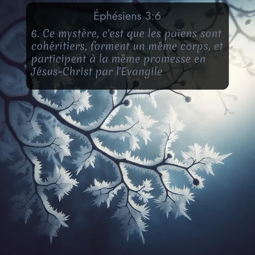 Segond Éphésiens  ; image nature: image avec le verset biblique :Ce mystère, c&#039;est que les païens sont cohéritiers, forment un même corps, et participent à la même promesse en Jésus-Christ par l&#039;Evangile, ;  ; 3:6