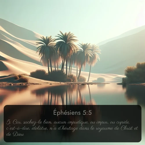 Segond Éphésiens  ; image nature: image avec le verset biblique :Car, sachez-le bien, aucun impudique, ou impur, ou cupide, c&#039;est-à-dire, idolâtre, n&#039;a d&#039;héritage dans le royaume de Christ et de Dieu. ;  ; 5:5