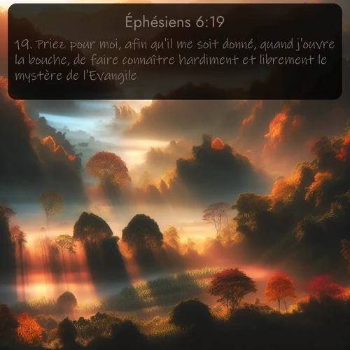 Segond Éphésiens  ; image nature: image avec le verset biblique :Priez pour moi, afin qu&#039;il me soit donné, quand j&#039;ouvre la bouche, de faire connaître hardiment et librement le mystère de l&#039;Evangile, ;  ; 6:19