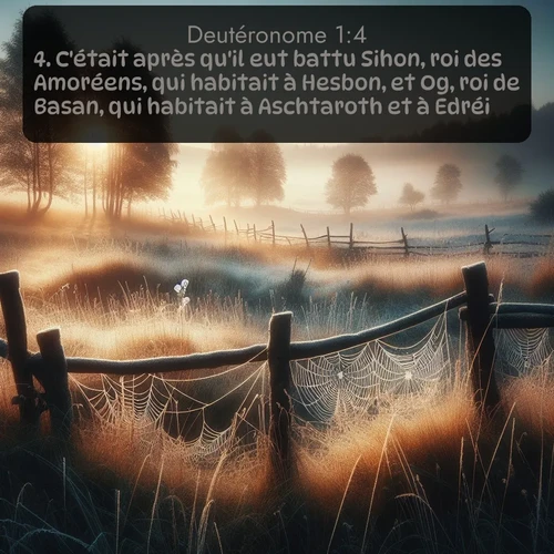 Segond Deutéronome  ; image nature: image avec le verset biblique :C&#039;était après qu&#039;il eut battu Sihon, roi des Amoréens, qui habitait à Hesbon, et Og, roi de Basan, qui habitait à Aschtaroth et à Edréi. ;  ; 1:4