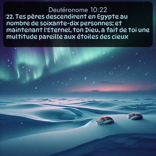 Segond Deutéronome  ; image nature: image avec le verset biblique :Tes pères descendirent en Egypte au nombre de soixante-dix personnes; et maintenant l&#039;Eternel, ton Dieu, a fait de toi une multitude pareille aux étoiles des cieux. ;  ; 10:22