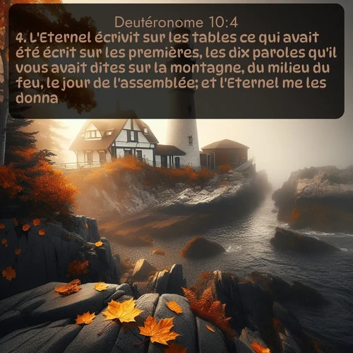 Segond Deutéronome  ; image nature: image avec le verset biblique :L&#039;Eternel écrivit sur les tables ce qui avait été écrit sur les premières, les dix paroles qu&#039;il vous avait dites sur la montagne, du milieu du feu, le jour de l&#039;assemblée; et l&#039;Eternel me les donna. ;  ; 10:4