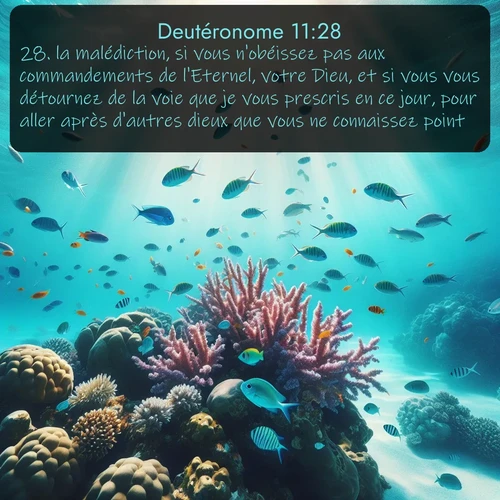 Segond Deutéronome  ; image nature: image avec le verset biblique :la malédiction, si vous n&#039;obéissez pas aux commandements de l&#039;Eternel, votre Dieu, et si vous vous détournez de la voie que je vous prescris en ce jour, pour aller après d&#039;autres dieux que vous ne connaissez point. ;  ; 11:28